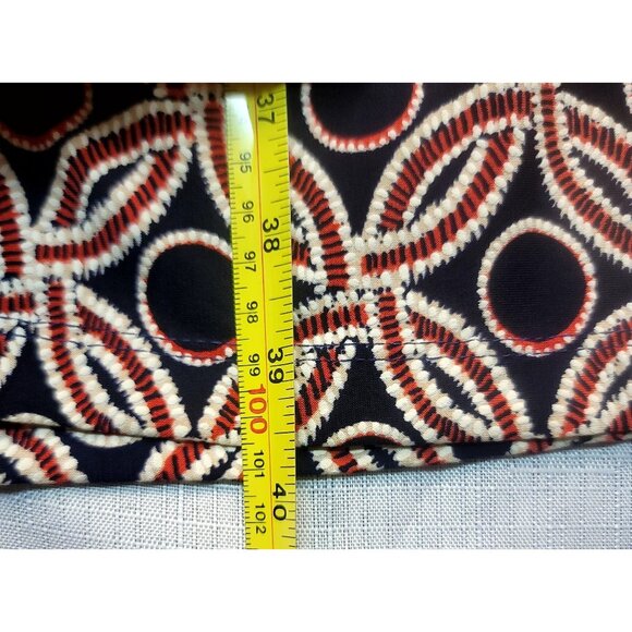 Chetta B Sleeveless Navy Orange Geometric Sheath Dress Gold Ring Detail Size 18 - Picture 8 of 9